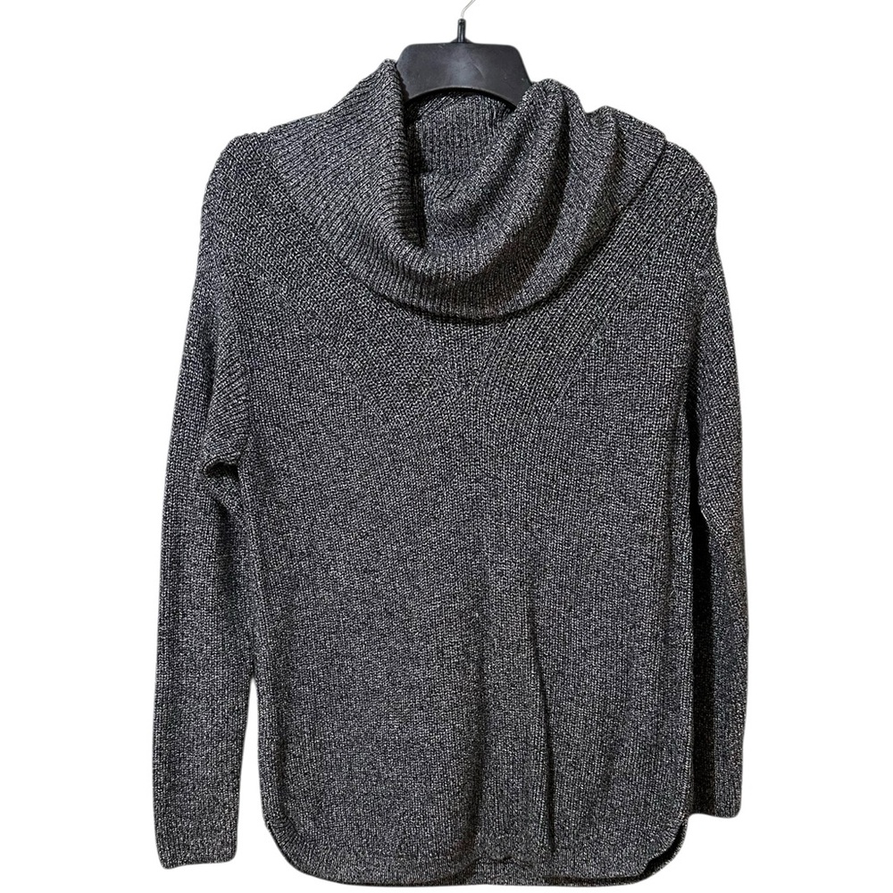 TALBOTS black heathered cotton blend cowl neck tunic length sweater size Small